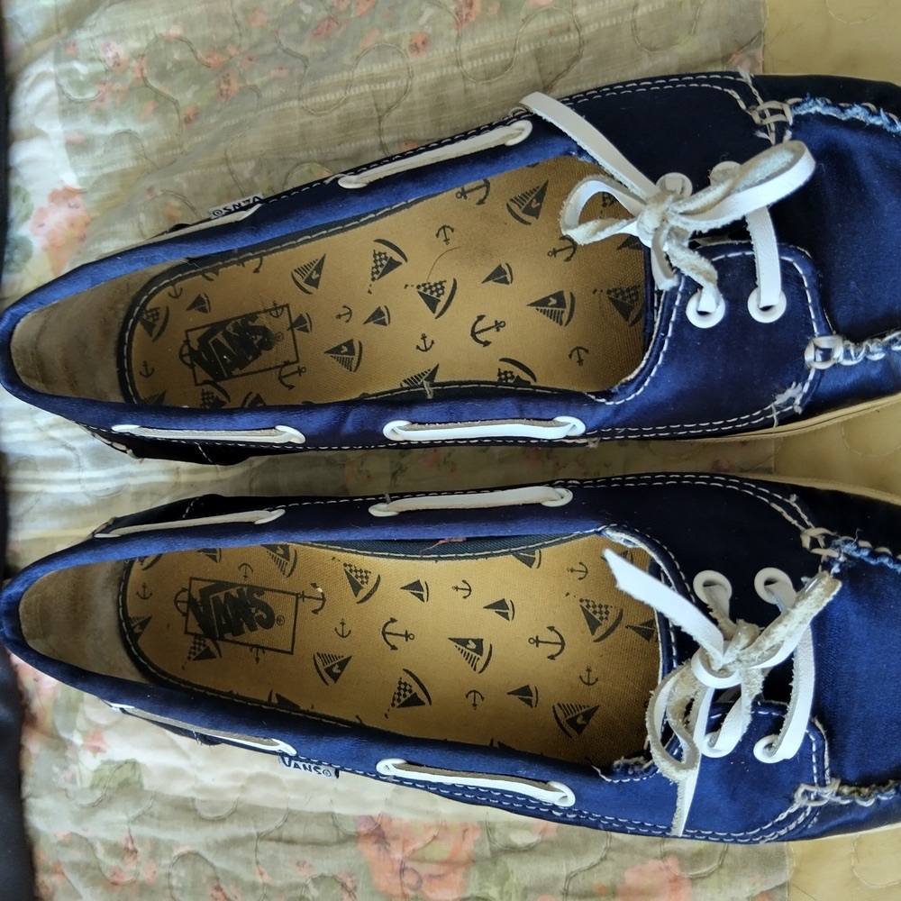 Vans Blue Flats with White Stitching